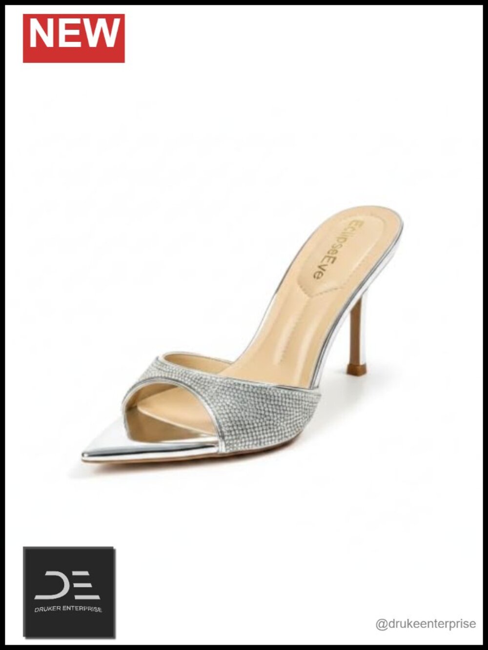 Rhinestone Stiletto Mules 3.54 Inch Heel Slip-On Pointed Open Toe Glam Evening